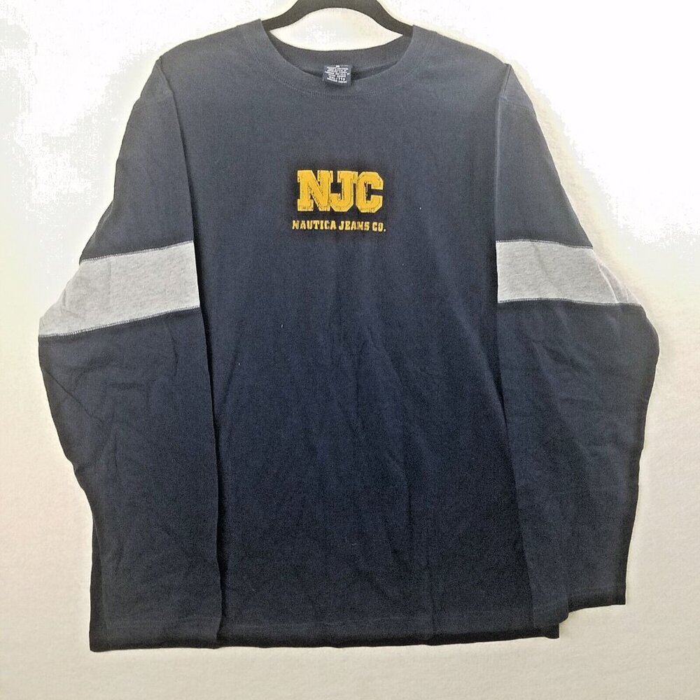 Nautica nwt navy men's xxl/ttg 100% cotton embroidered crew neck long sleeve